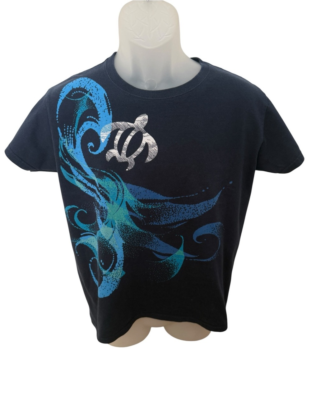 Crazy Shirts Hawaii Navy Blue Tee w/ Wave & Turtle Honu Graphic Women M Medium